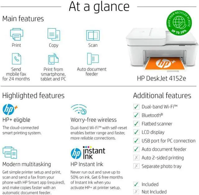Alt view image 5 of 12 - HP DeskJet 4152e All-In-One Color Inkjet Printer w/6 Months Instant Ink With +