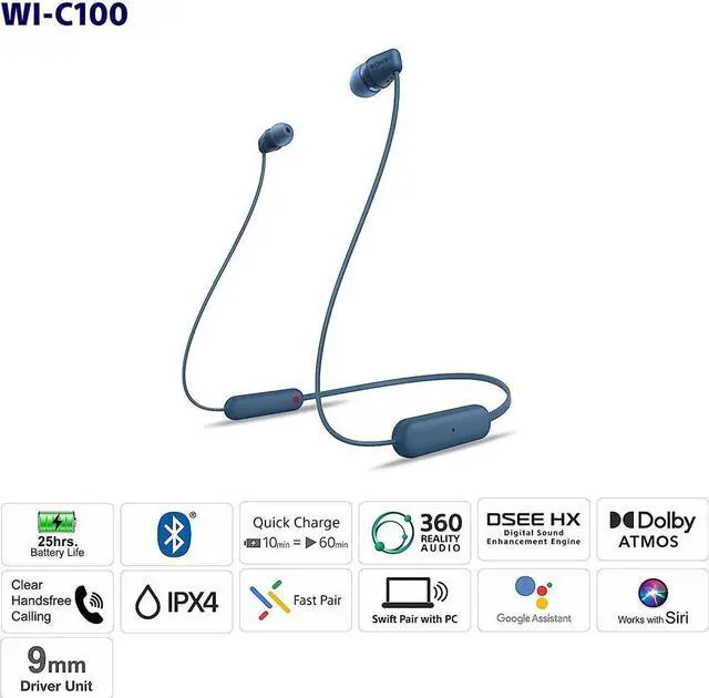 Alt view image 7 of 17 - Sony WI-C100 Wireless In-Ear Headphones - White