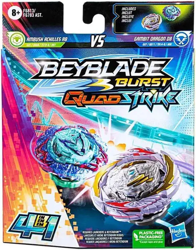 Alt view image 2 of 3 - Hasbro Beyblade Burst QuadStrike Dragon and Achilles Dual Pack Battle Toy