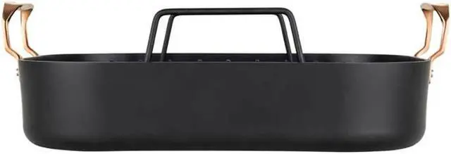 Alt view image 4 of 7 - Viking Hard Anodized Nonstick Roaster w/ Rack & Carving Set - Black/Copper