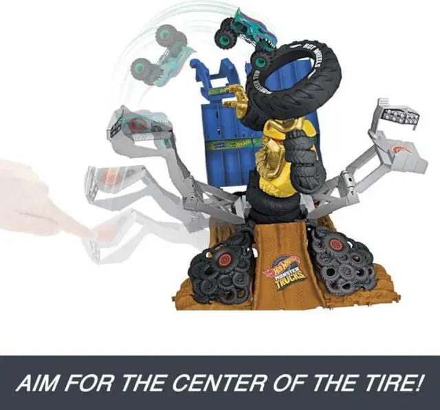 Alt view image 3 of 6 - Mattel Hot Wheels Monster Trucks Arena Smashers MEGA-Wrex vs. Crushzilla Takedown Playset