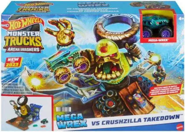 Alt view image 2 of 6 - Mattel Hot Wheels Monster Trucks Arena Smashers MEGA-Wrex vs. Crushzilla Takedown Playset