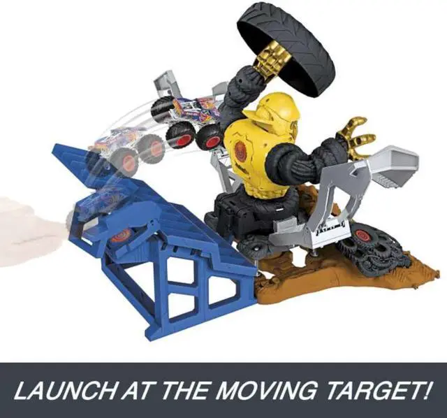 Alt view image 5 of 6 - Mattel Hot Wheels Monster Trucks Arena Smashers MEGA-Wrex vs. Crushzilla Takedown Playset
