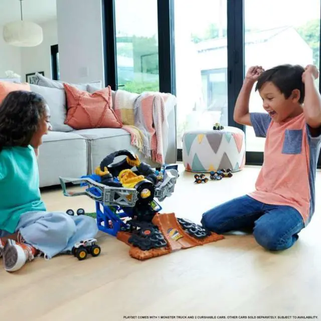 Alt view image 6 of 6 - Mattel Hot Wheels Monster Trucks Arena Smashers MEGA-Wrex vs. Crushzilla Takedown Playset