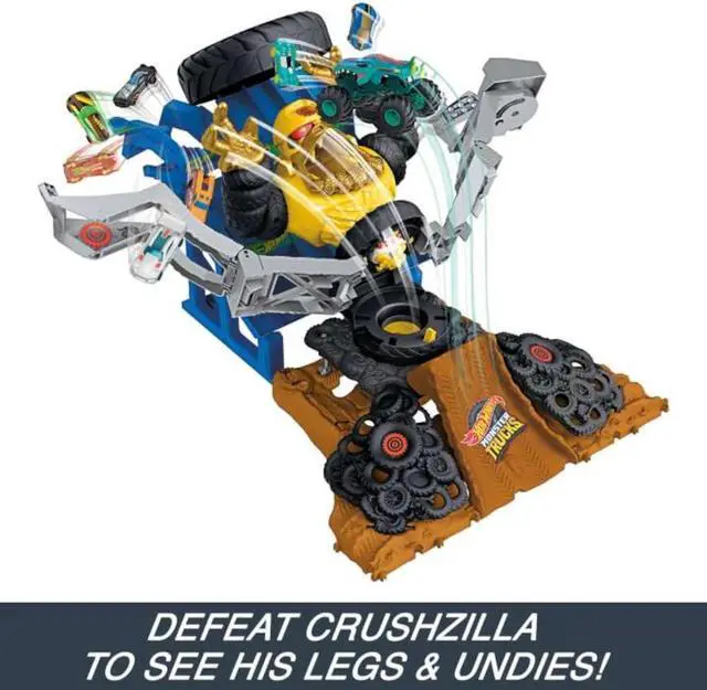 Alt view image 4 of 6 - Mattel Hot Wheels Monster Trucks Arena Smashers MEGA-Wrex vs. Crushzilla Takedown Playset