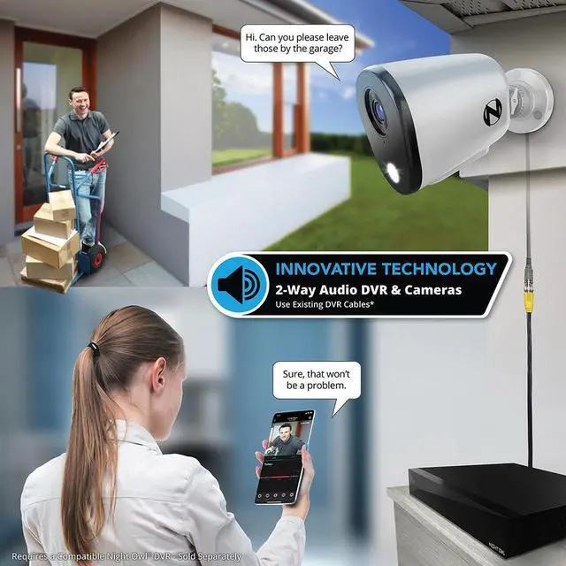 Alt view image 3 of 5 - Night Owl Wired 4K Deterrence Security Cameras with 2-Way Audio - 2 Pack
