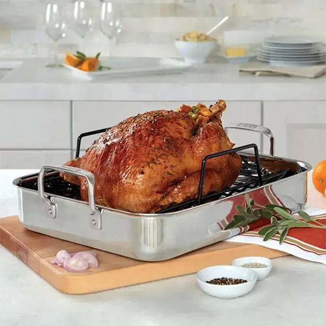 Alt view image 7 of 7 - Viking 40119983TC 3-Ply Stainless Roasting Pan w/ Rack & Thermometer Set