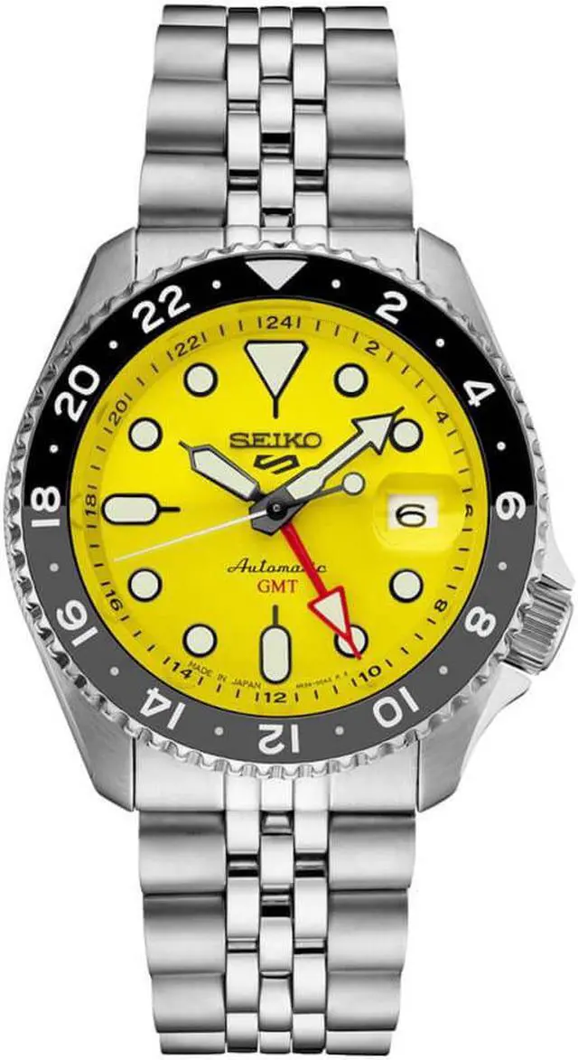 Main image of Seiko SSK017 5 Sports Automatic GMT Watch - Stainless Steel/Yellow Dial