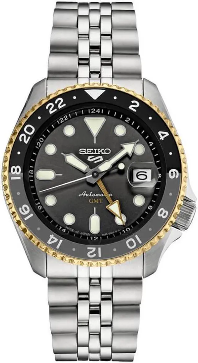 Main image of Seiko SSK021 5 Sports Automatic GMT Watch - Stainless Steel/Gray Dial and Gold Accents