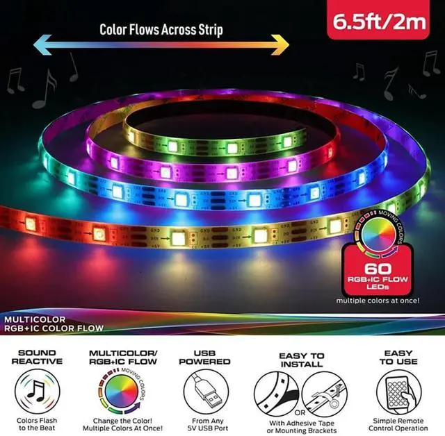 Alt view image 3 of 5 - Monster MLB72082RGB 6.5 Ft. Multi-Color Flow LED Light Strip