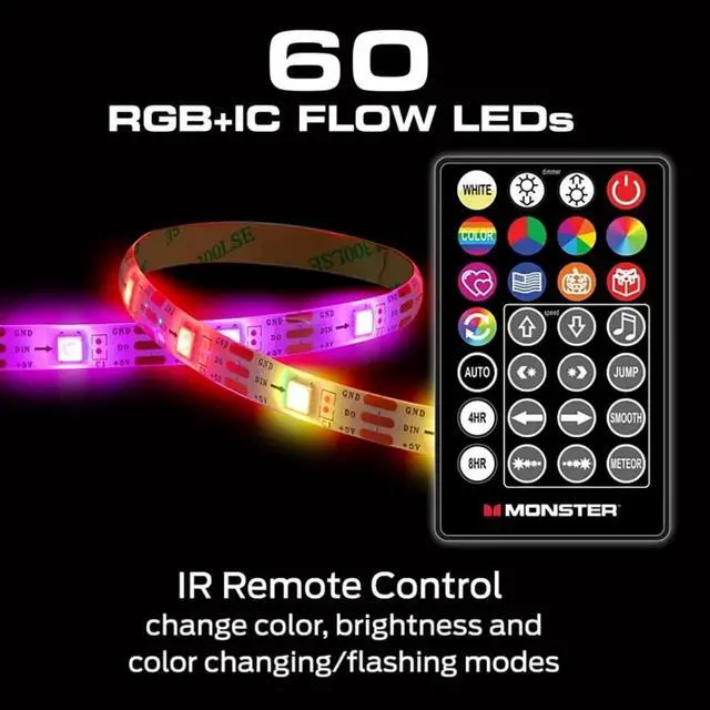 Alt view image 4 of 5 - Monster MLB72082RGB 6.5 Ft. Multi-Color Flow LED Light Strip