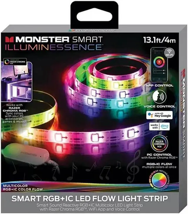 Alt view image 2 of 5 - Monster MLB72064RGB 13.1ft Sound Reactive Smart Multi-Color Color Flow LED Light Strip