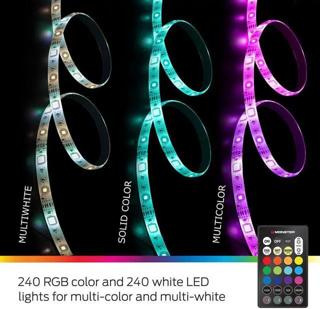 Alt view image 3 of 5 - Monster MLB72049RGB 32.8ft Sound Reactive Smart Multi-Color Multi-White LED Light Strip