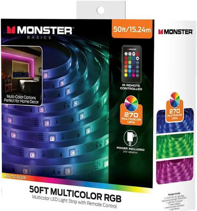Alt view image 2 of 7 - Monster MLB72050RGB 50ft Multi-Color LED Light Strip with Remote