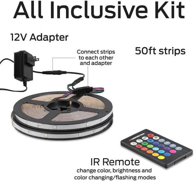 Alt view image 6 of 7 - Monster MLB72050RGB 50ft Multi-Color LED Light Strip with Remote