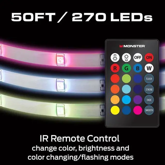Alt view image 4 of 7 - Monster MLB72050RGB 50ft Multi-Color LED Light Strip with Remote