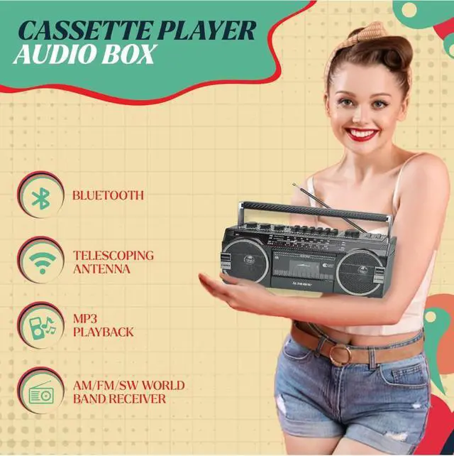 Alt view image 4 of 5 - Audiobox RXC25BTRED Retrobox Cassette Player and Bluetooth Speaker - Red