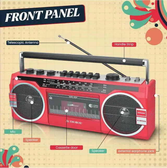 Alt view image 5 of 5 - Audiobox RXC25BTRED Retrobox Cassette Player and Bluetooth Speaker - Red