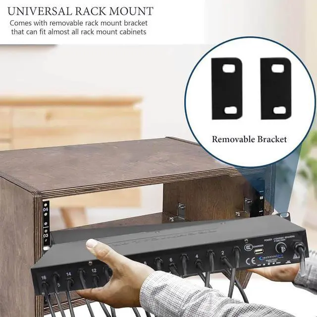 Alt view image 4 of 5 - Technical Pro PS20S 20 Outlet 4 USB Port Rackmount Power Supply and Surge Protector