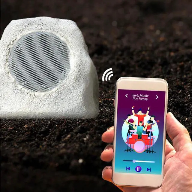 Alt view image 6 of 8 - iHome Solar Powered Wireless Weatherproof 5"Outdoor Rock Speaker W/ TWS Linking