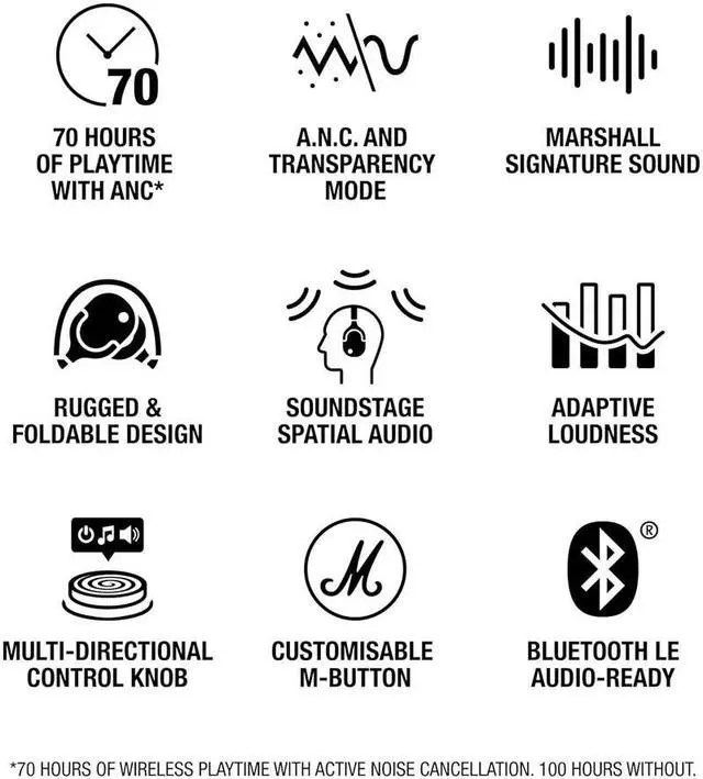Alt view image 7 of 7 - Marshall MONITOR3ANCB Monitor III Noise Canceling Over-Ear Bluetooth Headphones