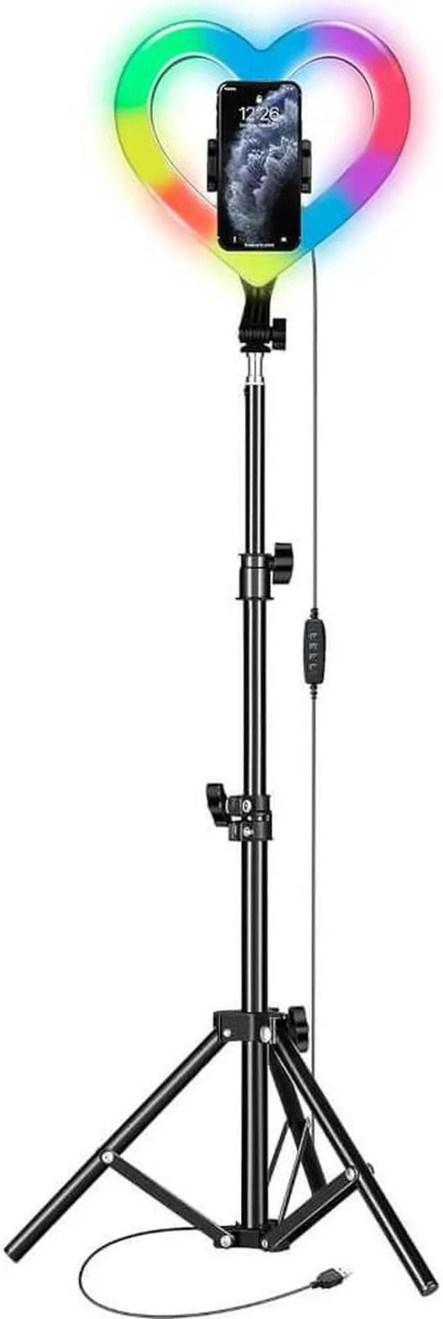 Alt view image 3 of 7 - Supersonic SC2330RGB 10 inch Heart Shaped RGB Selfie Ring Light