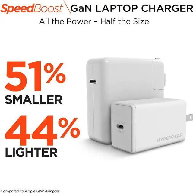 Alt view image 2 of 7 - Hypergear 15876 SpeedBoost 65W USB-C PD GaN Laptop Wall Charger with PPS - White