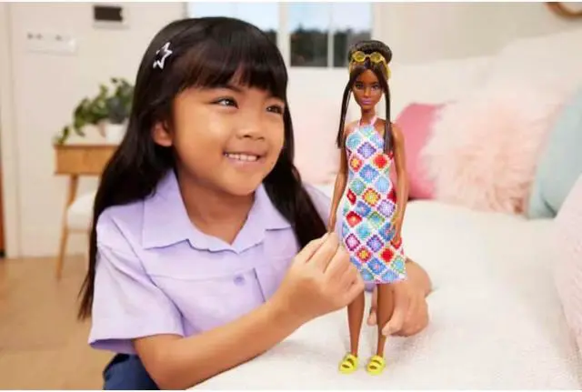 Alt view image 6 of 6 - Mattel HJT07 Barbie Fashionistas #210 With Bun and Crochet Halter Dress Doll