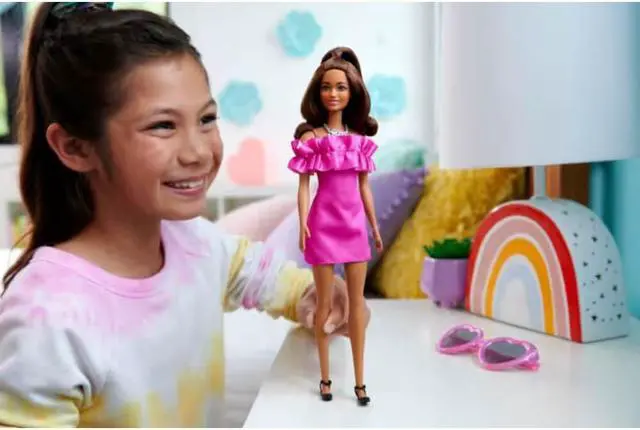Alt view image 5 of 5 - Mattel HRH15 Barbie Fashionistas #217 with Brown Wavy Hair and Pink Dress 65th Anniversary Doll