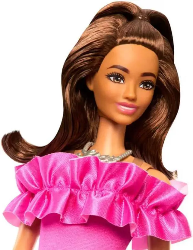 Alt view image 2 of 5 - Mattel HRH15 Barbie Fashionistas #217 with Brown Wavy Hair and Pink Dress 65th Anniversary Doll