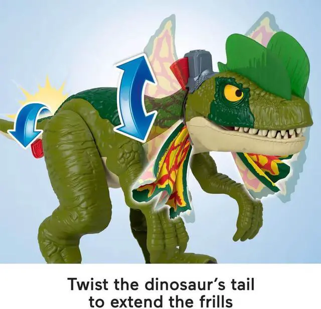 Alt view image 3 of 6 - Mattel HVY16 Imaginext Jurassic World Thrash Attack Dilophosaurus Dinosaur Toy