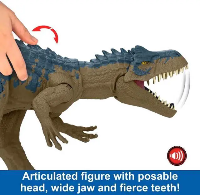 Alt view image 3 of 6 - Mattel HRX50 Jurassic World Ruthless Rampagin Allosaurus Dinosaur Toy
