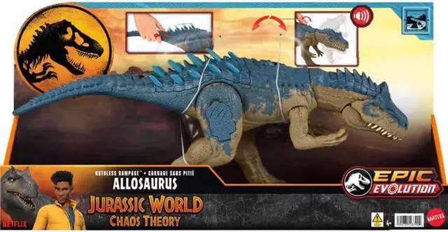 Alt view image 6 of 6 - Mattel HRX50 Jurassic World Ruthless Rampagin Allosaurus Dinosaur Toy