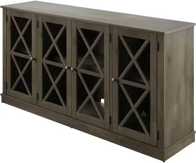 Alt view image 3 of 6 - Twin Star Home OT6092PI14 Sideboard Buffet with Tempered Glass Doors - Spanish Gray