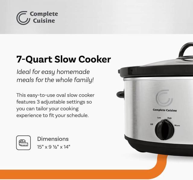 Alt view image 2 of 5 - Complete Cuisine CCSL7000 7.0 Quart Stainless Steel Slow Cooker