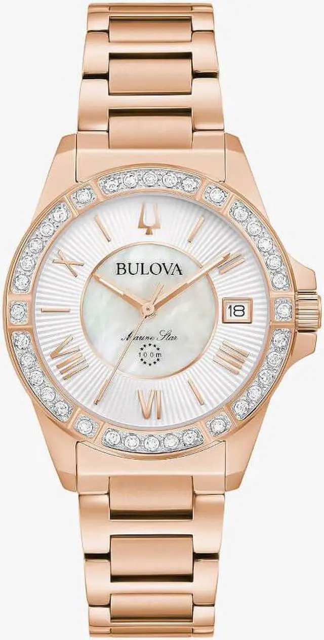 Main image of Bulova 98R295 Womens Marine Star Diamond Watch - Rose Goldtone Stainless Steel