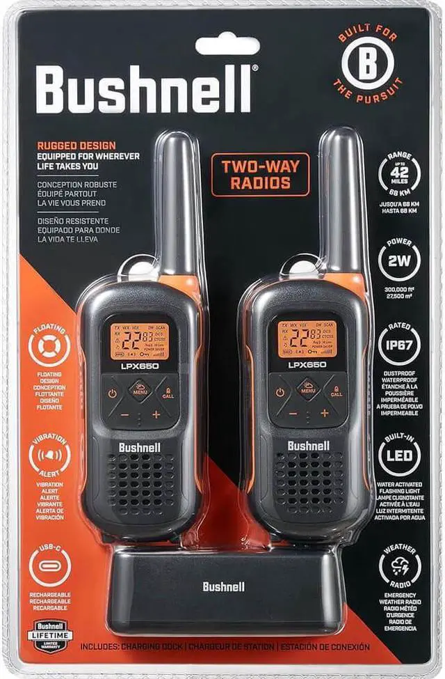 Alt view image 4 of 4 - Bushnell LPX650 Waterproof Long Range 2-Way Radio Walkie-Talkies with Weather Radio