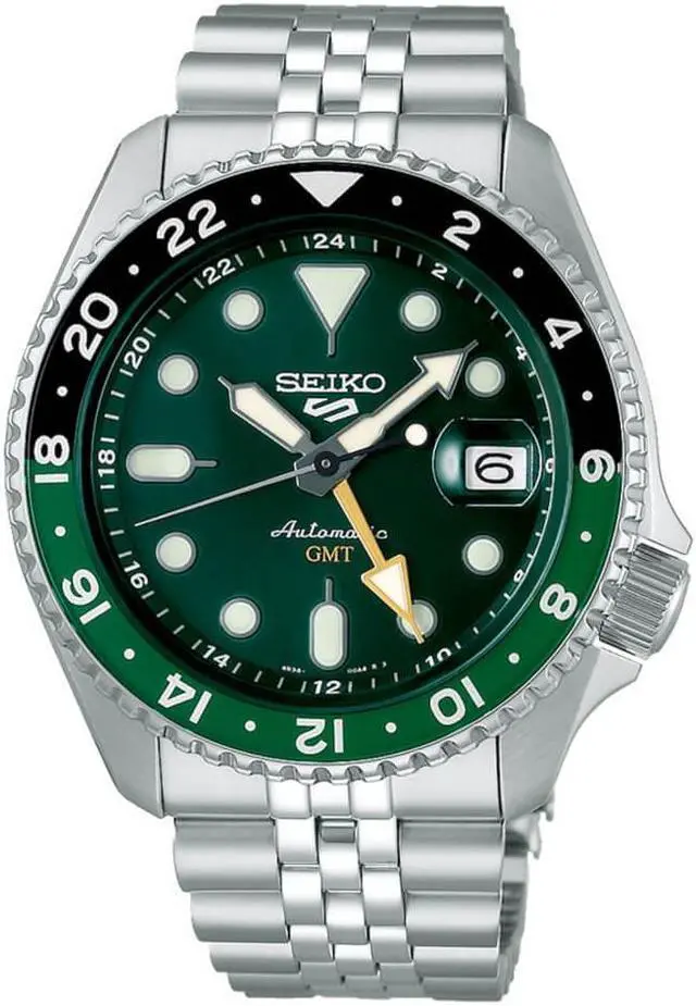Main image of Seiko SSK035 5 Sports Automatic Silver-Tone with Green Dial GMT Series Watch