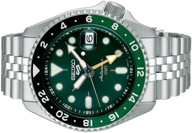 Alt view image 3 of 5 - Seiko SSK035 5 Sports Automatic Silver-Tone with Green Dial GMT Series Watch