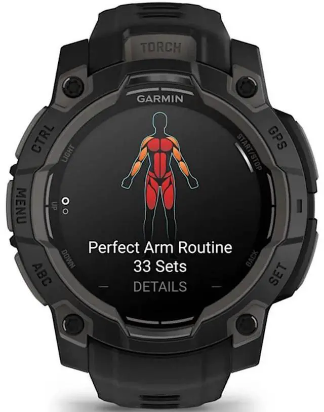 Alt view image 6 of 14 - Garmin Instinct® 3 45mm, AMOLED Display, Rugged Outdoor GPS Smartwatch, Metal-Reinforced Bezel, Built-in Flashlight, Up to 18 Days of Battery Life, Black