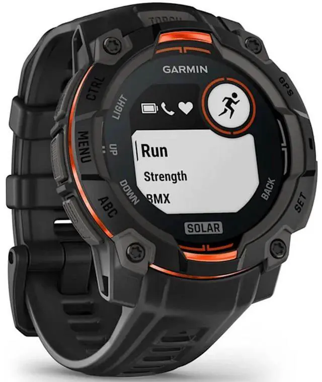 Alt view image 3 of 14 - Garmin Instinct® 3 45mm, Solar Charged Display, Rugged Outdoor GPS Smartwatch, Metal-Reinforced Bezel, Built-in Flashlight, Black