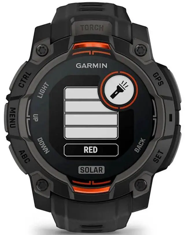 Alt view image 7 of 14 - Garmin Instinct® 3 45mm, Solar Charged Display, Rugged Outdoor GPS Smartwatch, Metal-Reinforced Bezel, Built-in Flashlight, Black