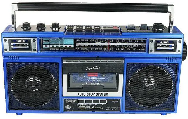 Main image of Supersonic SC3201BTBLU Retro 4-Band Radio and Cassette Player with Bluetooth - Blue
