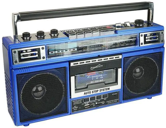 Alt view image 2 of 4 - Supersonic SC3201BTBLU Retro 4-Band Radio and Cassette Player with Bluetooth - Blue