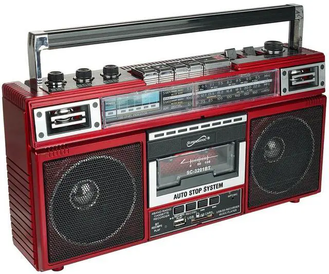 Alt view image 2 of 4 - Supersonic SC3201BTRD Retro 4-Band Radio and Cassette Player with Bluetooth - Red