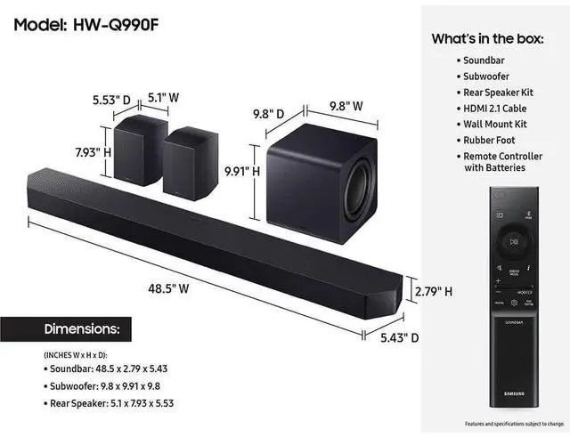 Alt view image 7 of 20 - Samsung HWQ990F 11.1.4 Channel Q-Series Soundbar with Subwoofer and Rear Speakers