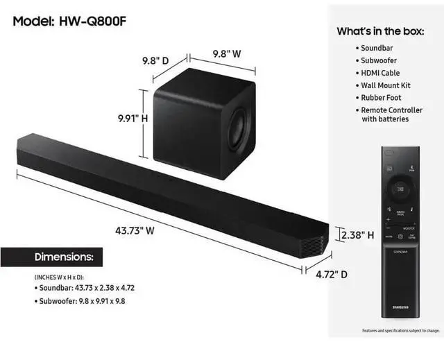 Alt view image 7 of 20 - Samsung HWQ800F 5.1.2 Channel Q-Series Dolby Atmos Soundbar with Subwoofer
