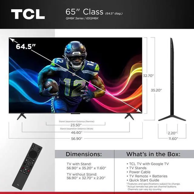 Alt view image 7 of 7 - TCL 65QM6K 65 inch Class 4K UHD QD-Mini LED QLED Google TV