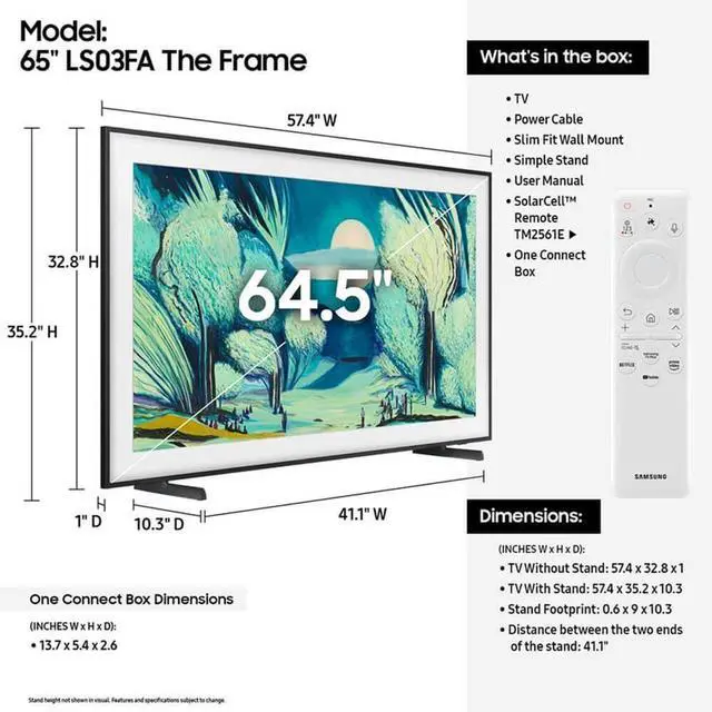 Alt view image 6 of 7 - Samsung QN65LS03F 65 inch Class The Frame LS03FAF Series QLED 4K HDR Vision AI Smart TV