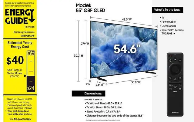 Alt view image 5 of 7 - Samsung 55 inch Class Q8F Series QLED 4K Vision AI Smart TV